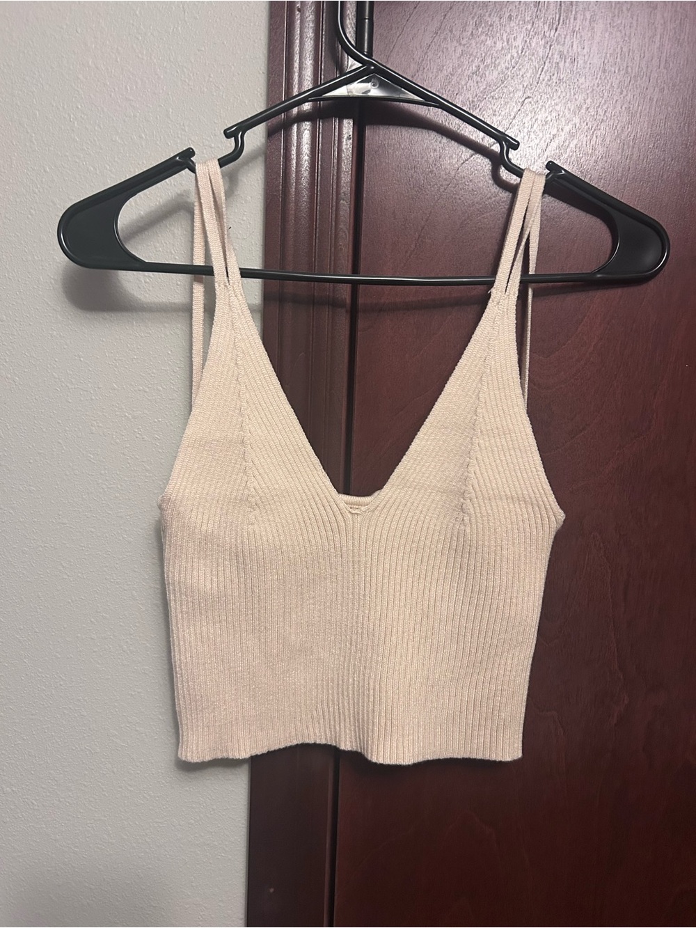 Saba Cream Ribbed V-Neck Crop Tank Top